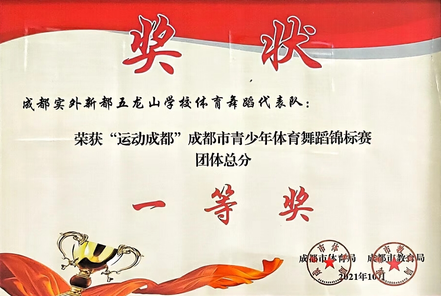 2021年10月“運動成都”成都市青少年體育舞蹈錦標賽團體總分：一等獎